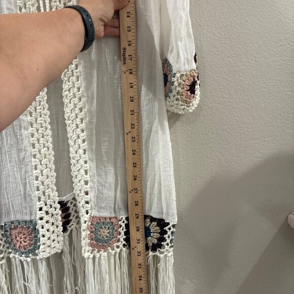 Oliver by Escio open-front kimono cardigan beach cover-up crochet trim fringe XL - Picture 6 of 7